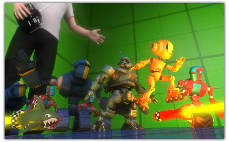 Render of all the robots plus anemies with a human controller